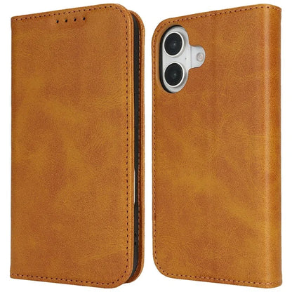For iPhone 16 Case PU Leather Calf Textured Magnetic Closing Smart Phone Cover