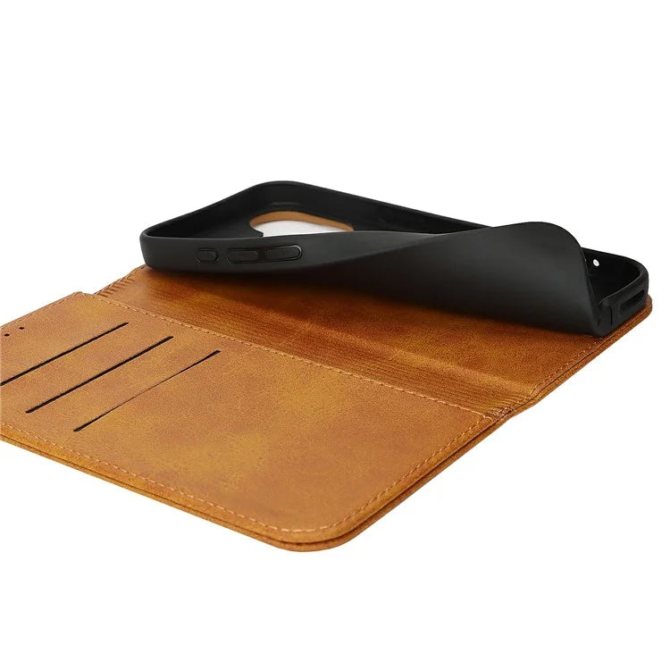 For iPhone 16 Case PU Leather Calf Textured Magnetic Closing Smart Phone Cover