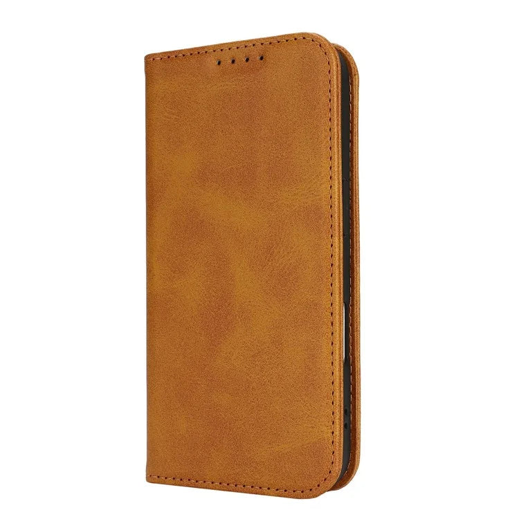 For iPhone 16 Case PU Leather Calf Textured Magnetic Closing Smart Phone Cover