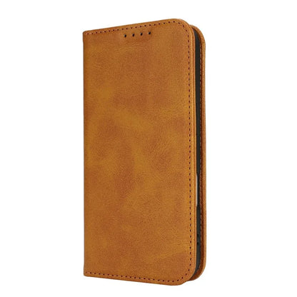 For iPhone 16 Case PU Leather Calf Textured Magnetic Closing Smart Phone Cover