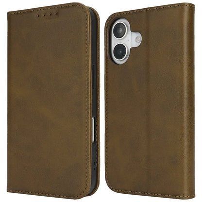 For iPhone 16 Case PU Leather Calf Textured Magnetic Closing Smart Phone Cover