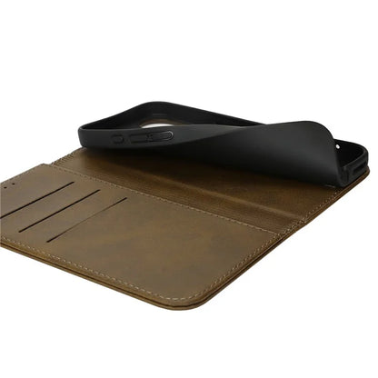 For iPhone 16 Case PU Leather Calf Textured Magnetic Closing Smart Phone Cover