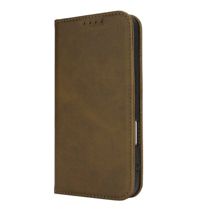 For iPhone 16 Case PU Leather Calf Textured Magnetic Closing Smart Phone Cover