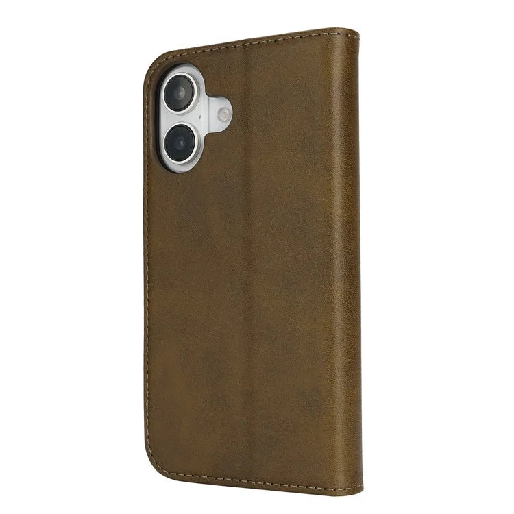 For iPhone 16 Case PU Leather Calf Textured Magnetic Closing Smart Phone Cover