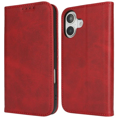 For iPhone 16 Case PU Leather Calf Textured Magnetic Closing Smart Phone Cover