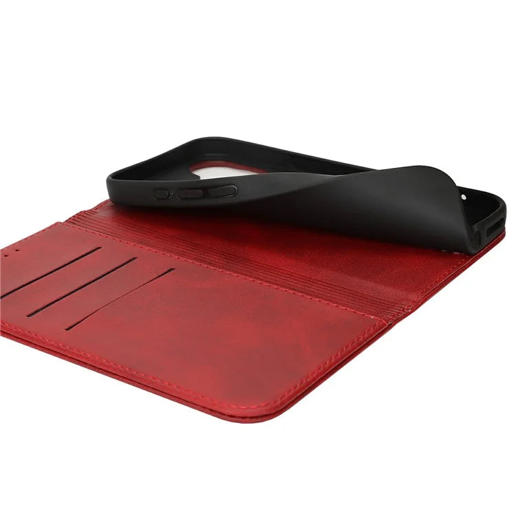 For iPhone 16 Case PU Leather Calf Textured Magnetic Closing Smart Phone Cover