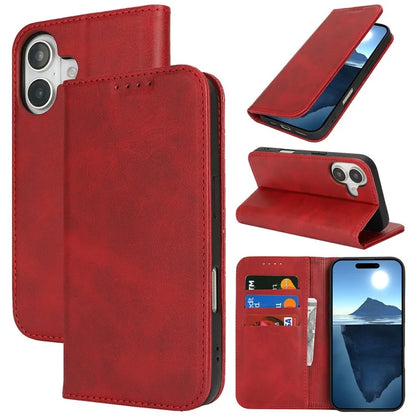 For iPhone 16 Case PU Leather Calf Textured Magnetic Closing Smart Phone Cover