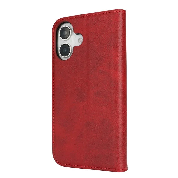 For iPhone 16 Case PU Leather Calf Textured Magnetic Closing Smart Phone Cover