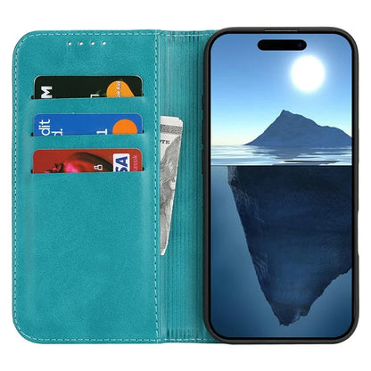 For iPhone 16 Case PU Leather Calf Textured Magnetic Closing Smart Phone Cover