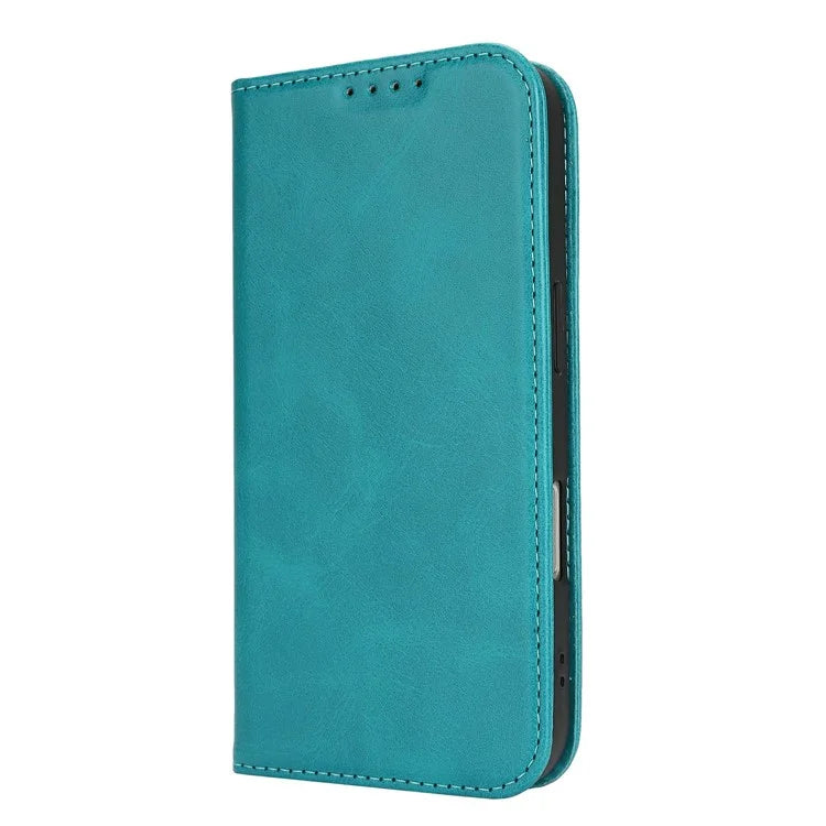 For iPhone 16 Case PU Leather Calf Textured Magnetic Closing Smart Phone Cover