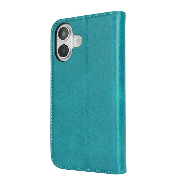 For iPhone 16 Case PU Leather Calf Textured Magnetic Closing Smart Phone Cover