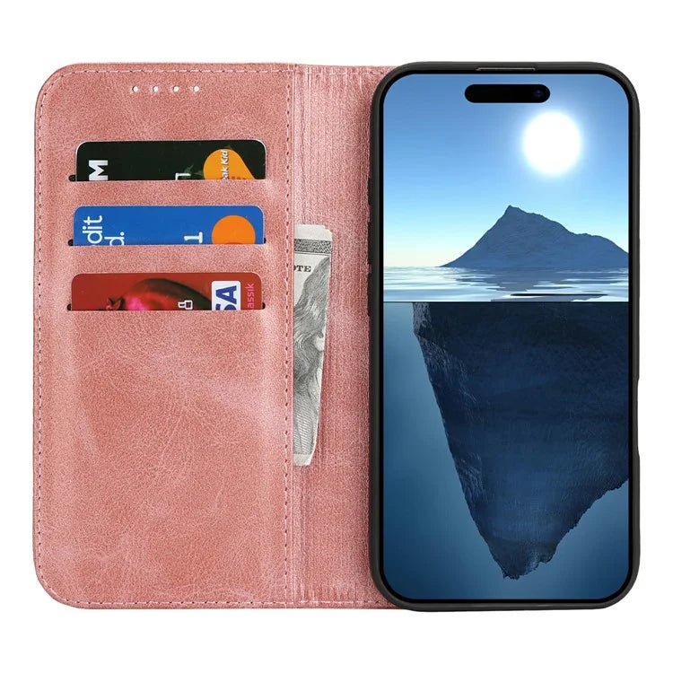 For iPhone 16 Case PU Leather Calf Textured Magnetic Closing Smart Phone Cover