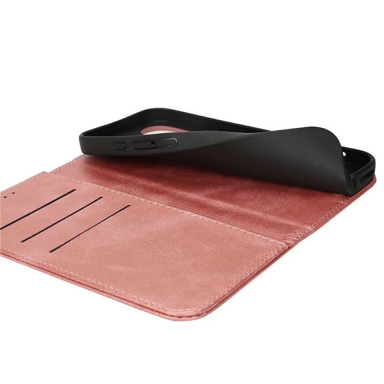 For iPhone 16 Case PU Leather Calf Textured Magnetic Closing Smart Phone Cover