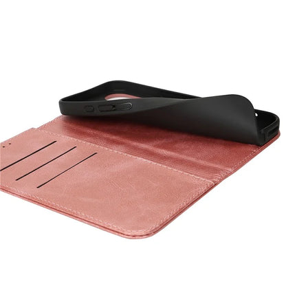 For iPhone 16 Case PU Leather Calf Textured Magnetic Closing Smart Phone Cover