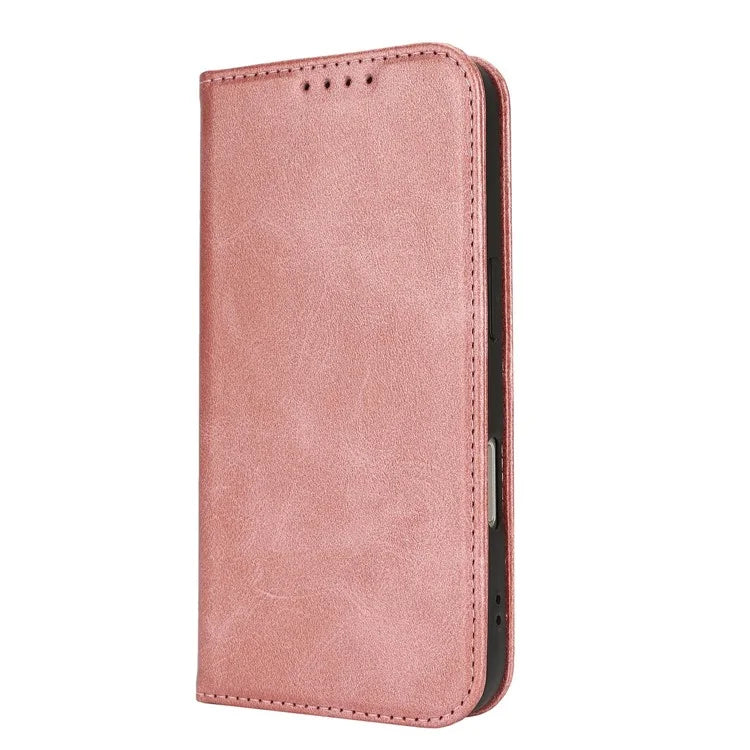 For iPhone 16 Case PU Leather Calf Textured Magnetic Closing Smart Phone Cover