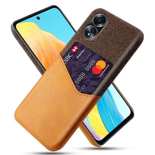 For Oppo A58 4G Case PU Leather Card Slot Cloth Texture Hard PC Phone Cover