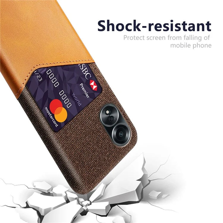 For Oppo A58 4G Case PU Leather Card Slot Cloth Texture Hard PC Phone Cover