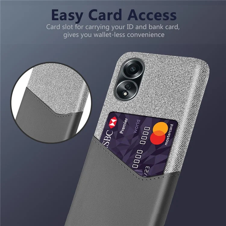 For Oppo A58 4G Case PU Leather Card Slot Cloth Texture Hard PC Phone Cover