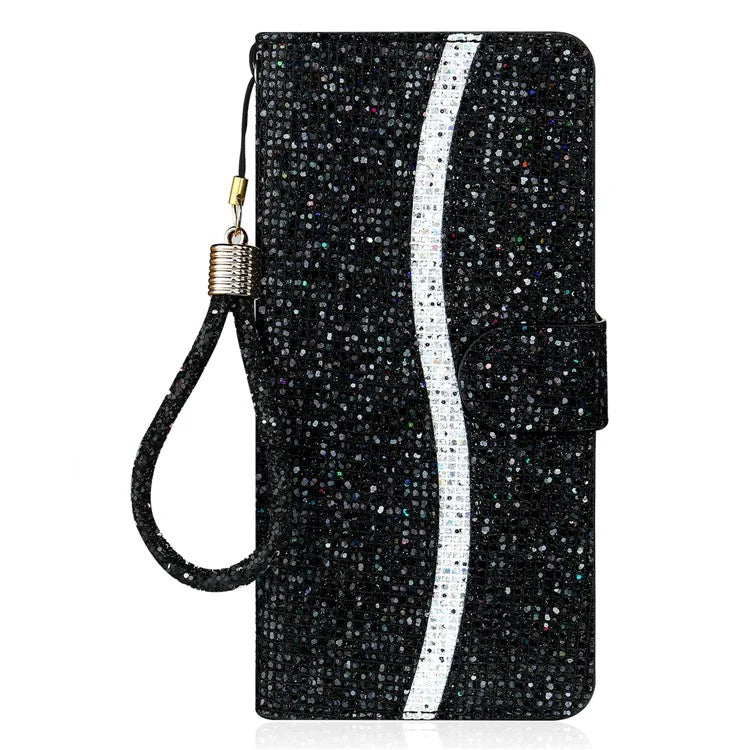 For iPhone 16 Plus Case PU Leather Wallet Card Slots Glitter Phone Cover