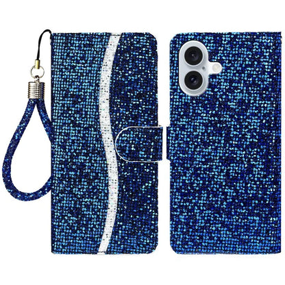 For iPhone 16 Plus Case PU Leather Wallet Card Slots Glitter Phone Cover