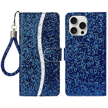 For iPhone 16 Pro Max Case PU Leather Wallet Card Slots Glitter Phone Cover
