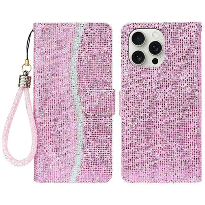 For iPhone 16 Pro Max Case PU Leather Wallet Card Slots Glitter Phone Cover