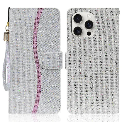 For iPhone 16 Pro Max Case PU Leather Wallet Card Slots Glitter Phone Cover