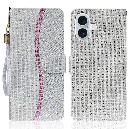 For iPhone 16 Case PU Leather Wallet Card Slots Glitter Phone Cover