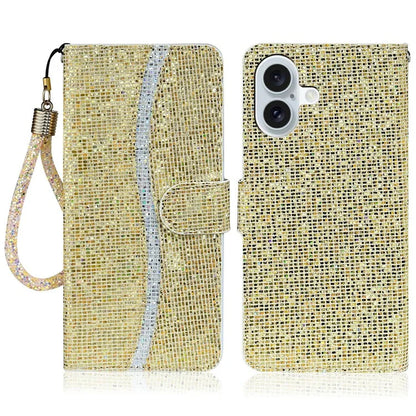 For iPhone 16 Case PU Leather Wallet Card Slots Glitter Phone Cover