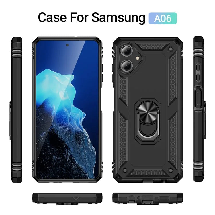 For Samsung Galaxy A06 Case PC+TPU Phone Cover with Rotary Ring Kickstand