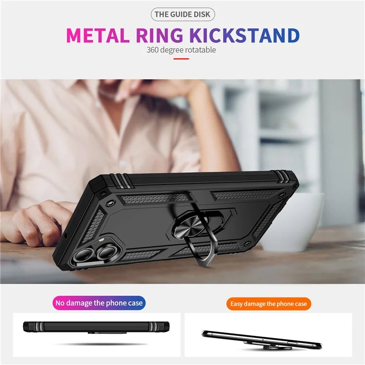 For Samsung Galaxy A06 Case PC+TPU Phone Cover with Rotary Ring Kickstand