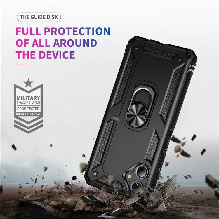 For Samsung Galaxy A06 Case PC+TPU Phone Cover with Rotary Ring Kickstand