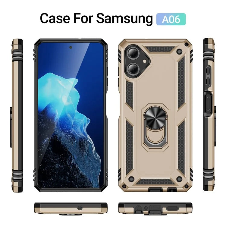 For Samsung Galaxy A06 Case PC+TPU Phone Cover with Rotary Ring Kickstand