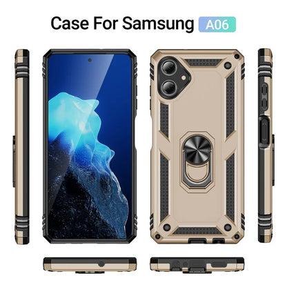 For Samsung Galaxy A06 Case PC+TPU Phone Cover with Rotary Ring Kickstand