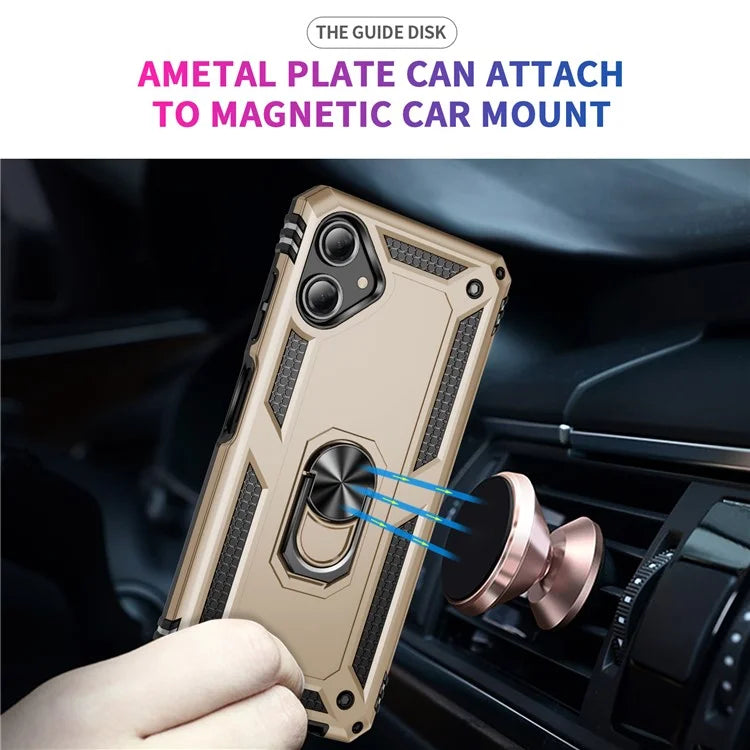 For Samsung Galaxy A06 Case PC+TPU Phone Cover with Rotary Ring Kickstand