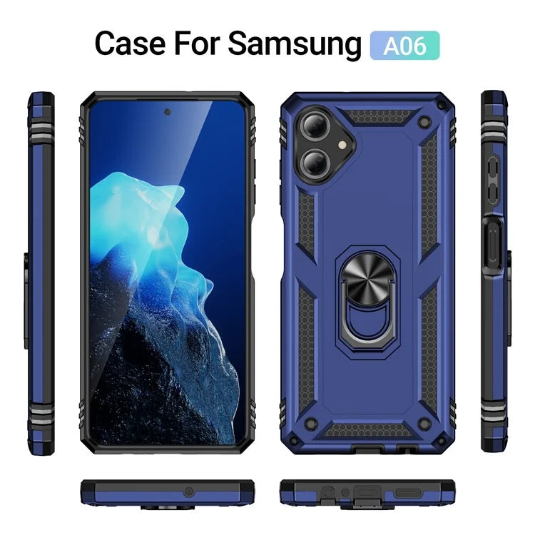 For Samsung Galaxy A06 Case PC+TPU Phone Cover with Rotary Ring Kickstand