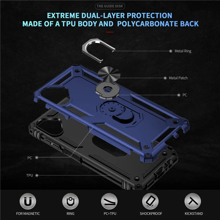 For Samsung Galaxy A06 Case PC+TPU Phone Cover with Rotary Ring Kickstand