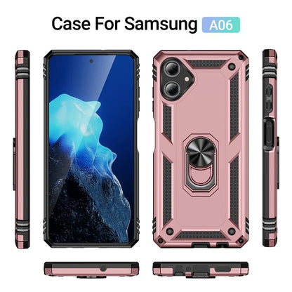 For Samsung Galaxy A06 Case PC+TPU Phone Cover with Rotary Ring Kickstand
