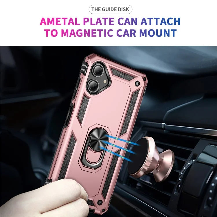 For Samsung Galaxy A06 Case PC+TPU Phone Cover with Rotary Ring Kickstand