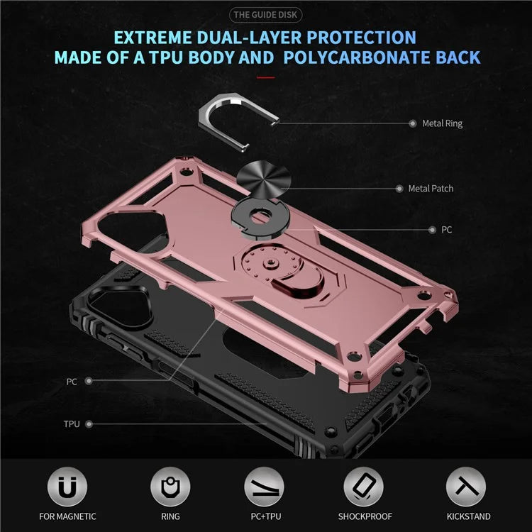 For Samsung Galaxy A06 Case PC+TPU Phone Cover with Rotary Ring Kickstand