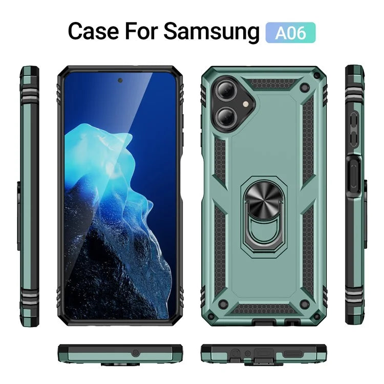 For Samsung Galaxy A06 Case PC+TPU Phone Cover with Rotary Ring Kickstand