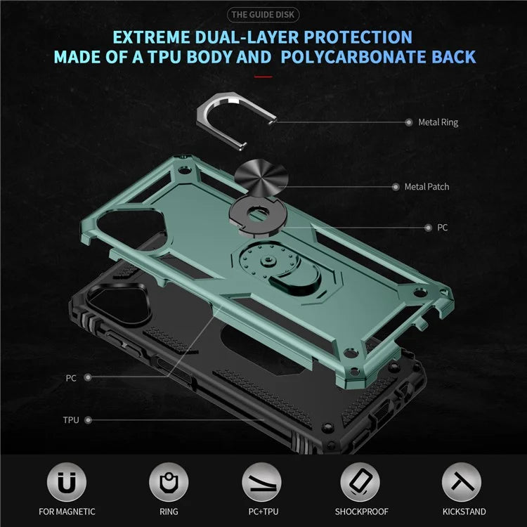 For Samsung Galaxy A06 Case PC+TPU Phone Cover with Rotary Ring Kickstand