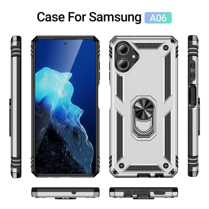 For Samsung Galaxy A06 Case PC+TPU Phone Cover with Rotary Ring Kickstand