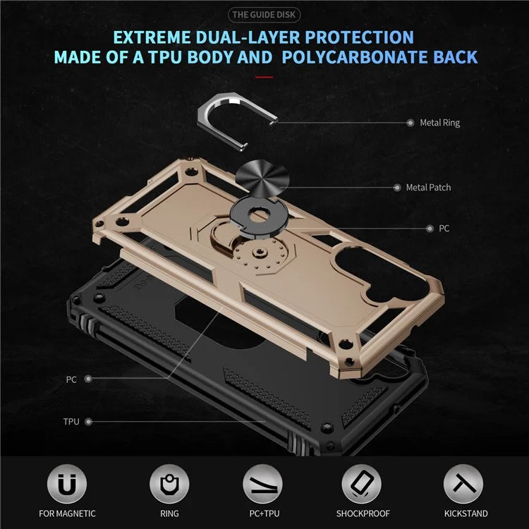 For Samsung Galaxy A16 5G Case PC+TPU Phone Cover with Rotary Ring Kickstand