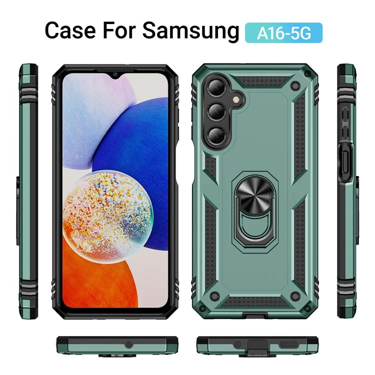 For Samsung Galaxy A16 5G Case PC+TPU Phone Cover with Rotary Ring Kickstand