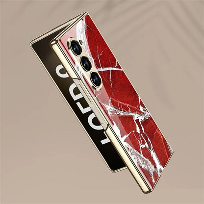 GKK For Samsung Galaxy Z Fold6 5G Case Electroplating Marble Pattern Tempered Glass+PC Phone Cover