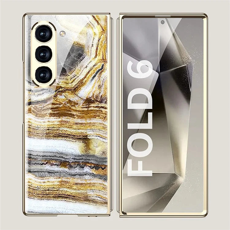 GKK For Samsung Galaxy Z Fold6 5G Case Electroplating Marble Pattern Tempered Glass+PC Phone Cover