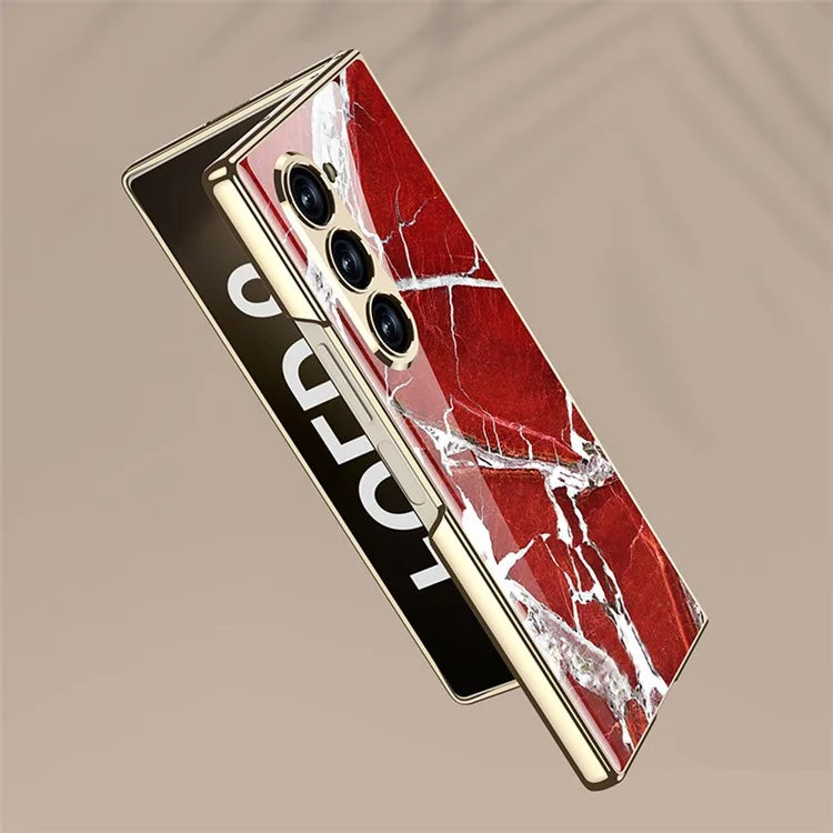 GKK For Samsung Galaxy Z Fold6 5G Case Electroplating Marble Pattern Tempered Glass+PC Phone Cover