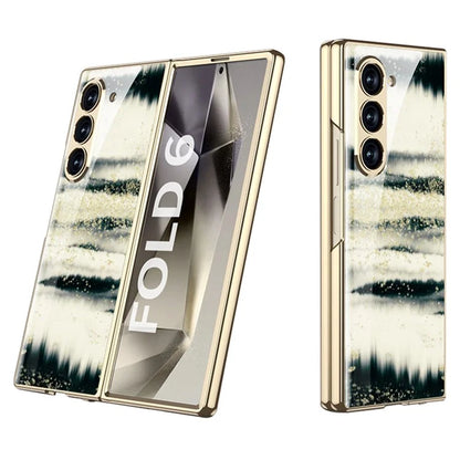 GKK For Samsung Galaxy Z Fold6 5G Case Electroplating Marble Pattern Tempered Glass+PC Phone Cover
