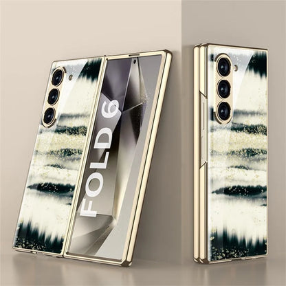 GKK For Samsung Galaxy Z Fold6 5G Case Electroplating Marble Pattern Tempered Glass+PC Phone Cover